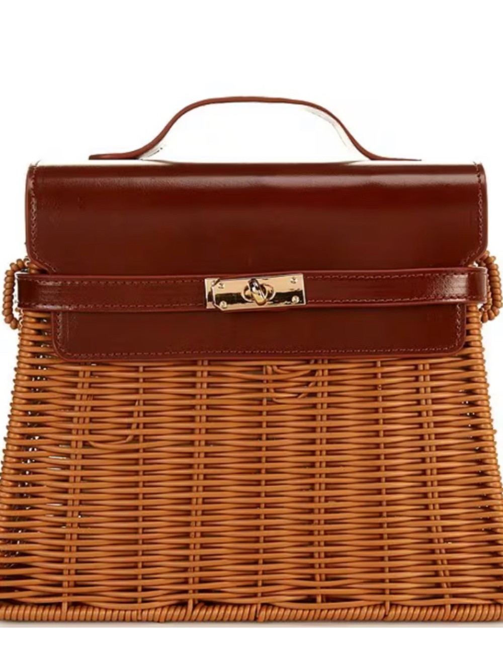 Gianni Bini x Cyd Morris The Dottie Brown Large Wicker Satchel Bag - Picture 2 of 9